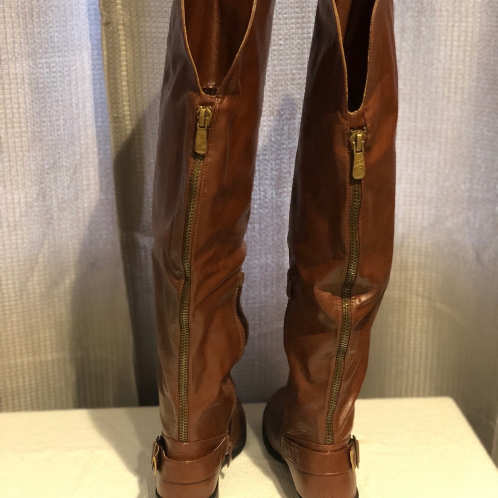 Over the knee cognac boots